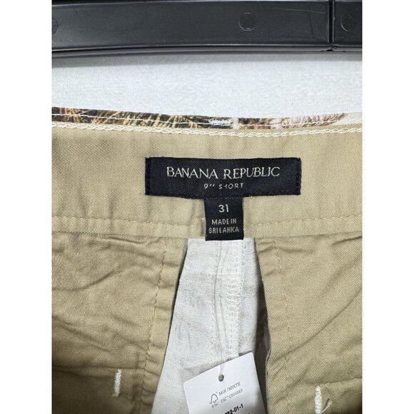 Banana Republic Linen Blend 9" Shorts Mens 31 Cream Green Palm Pleated Front NEW - Picture 6 of 11